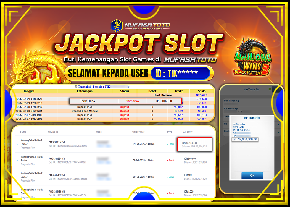 MUFASATOTO JACKPOT PRAGMATIC PLAY Rp 39.000.000 |LUNAS